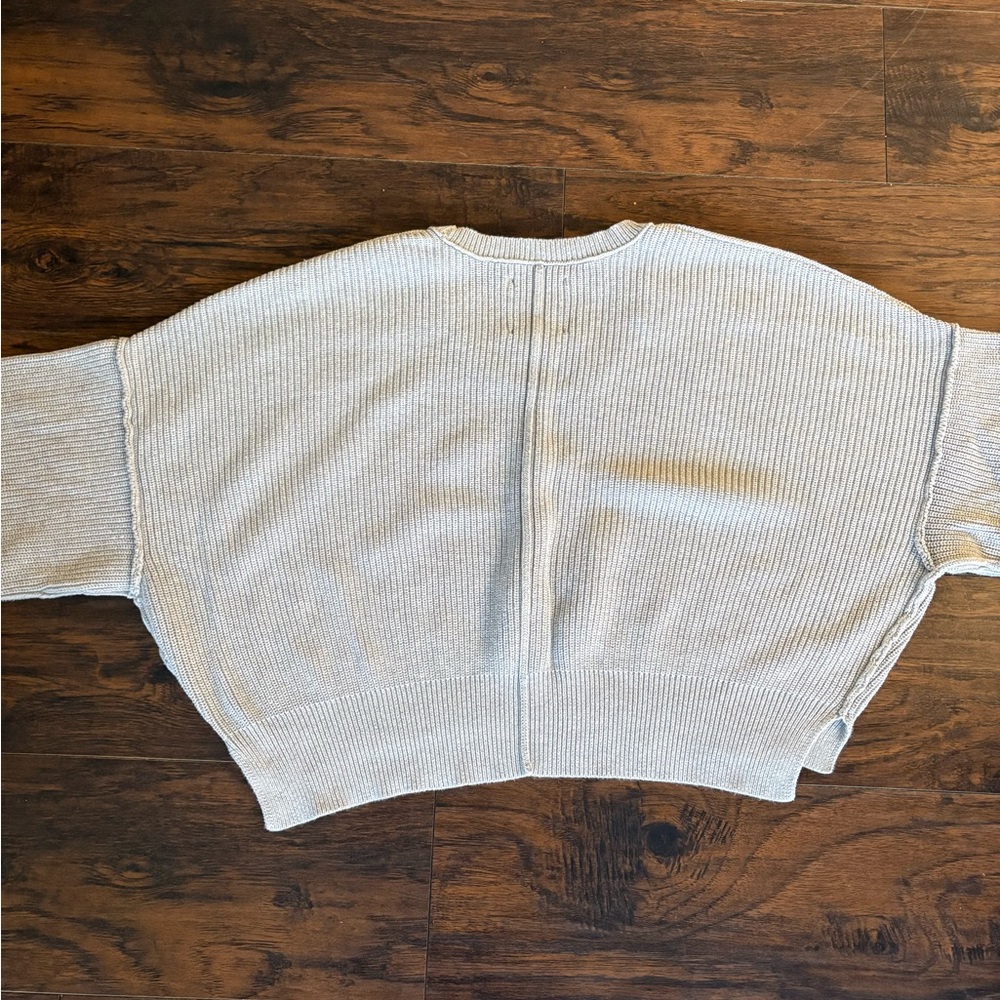aerie Heather Gray Ribbed Knit Cropped Sweater Top - Picture 5 of 15